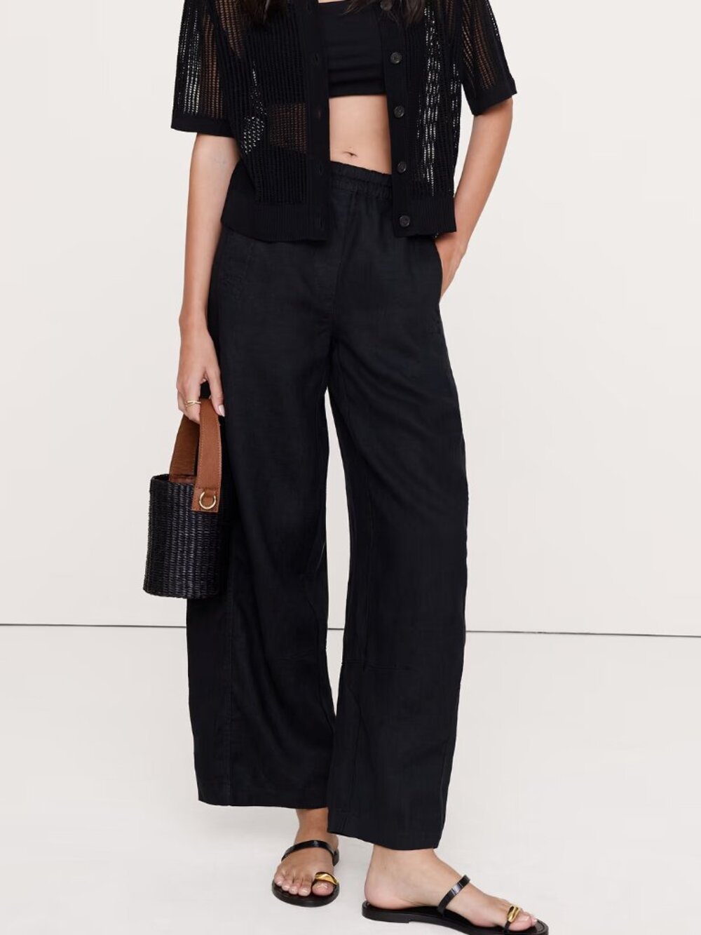 NWT Banana Republic Black Relaxed Pull-On Linen Painter Pants XL